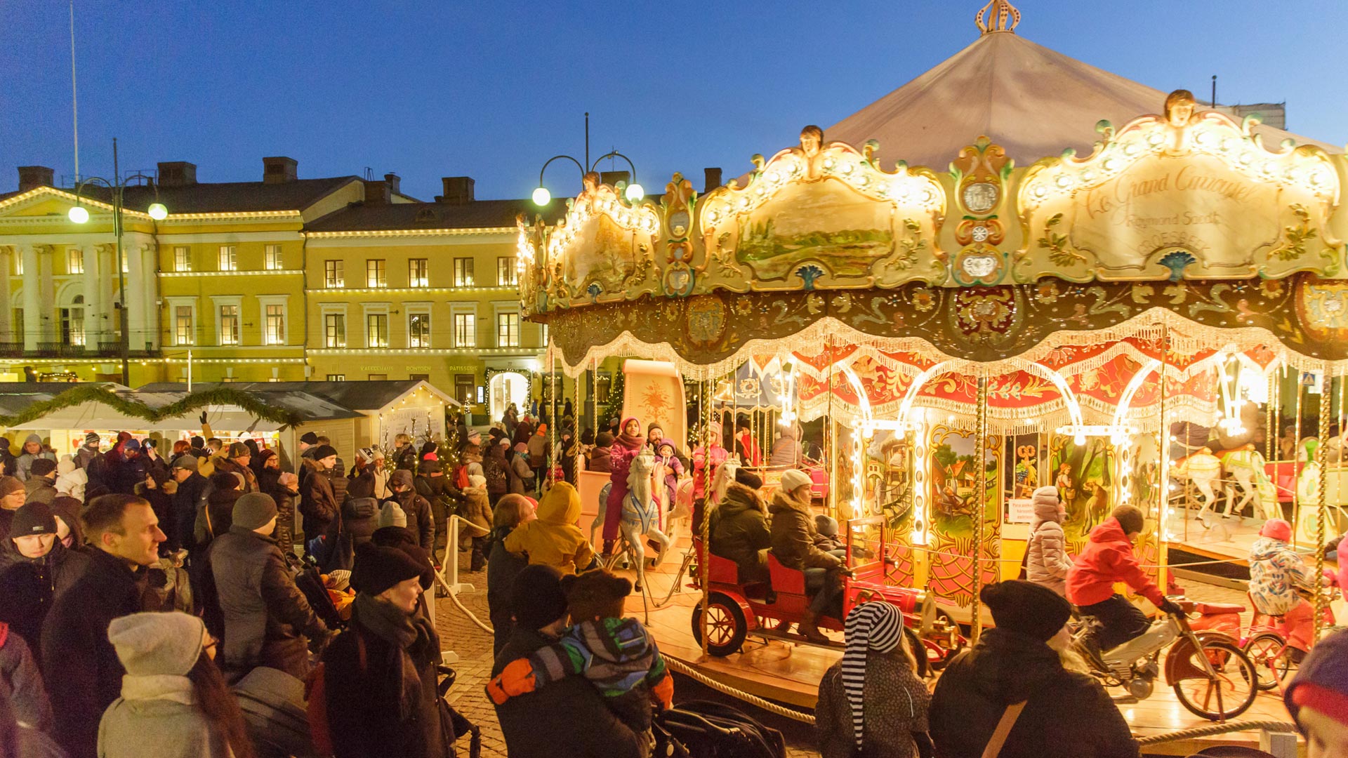 christmas market iconic carousel in helsinki