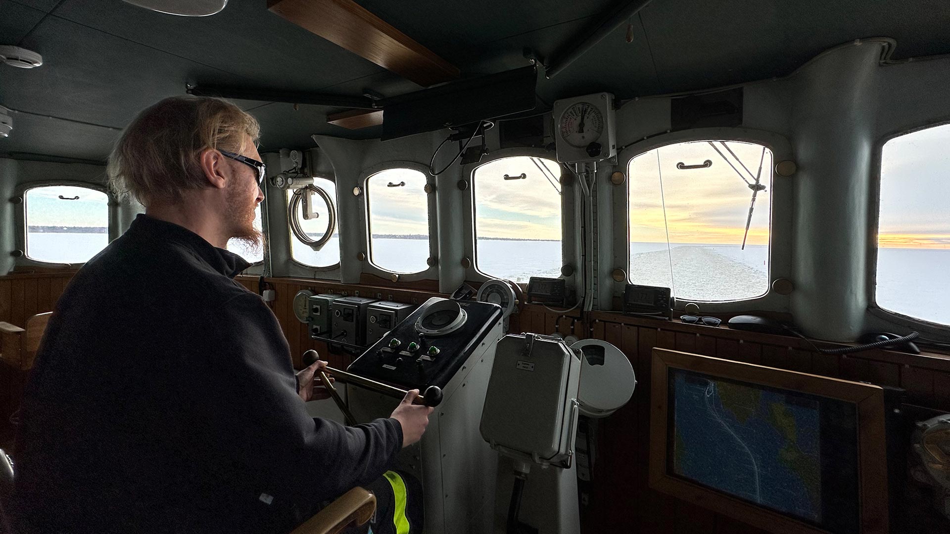 captain's deck on icebreaker sampo